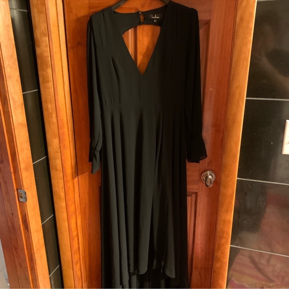 Black Lulus Chiffon High Low Dress with Open Back